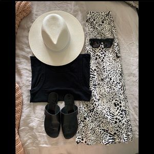 Animal print black and white midi skirt